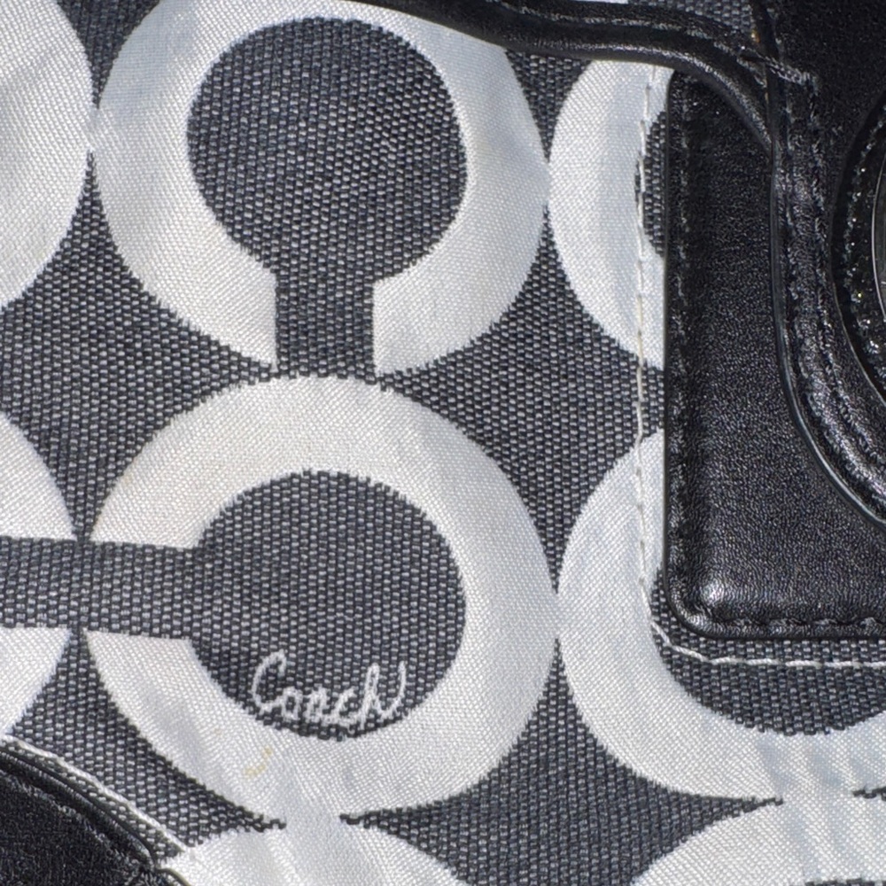 Coach Black Denim and White Signature Circle Satchel - Picture 11 of 13